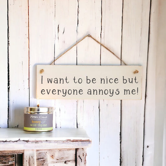 ‘I want to be nice’…Wooden Wall Sign