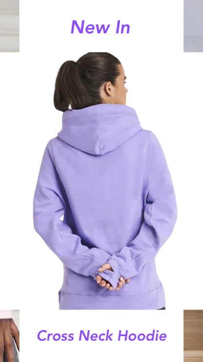 Crossover Neck Detail Hoodie in Lavender with Bee Design
