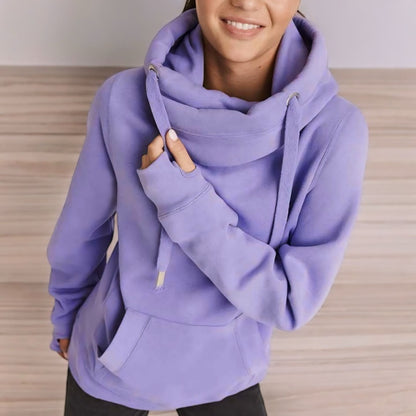 Crossover Neck Detail Hoodie in Lavender with Bee Design