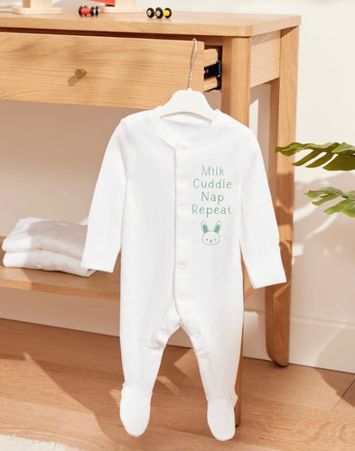 Milk Cuddle Nap Repeat Baby Sleepsuit